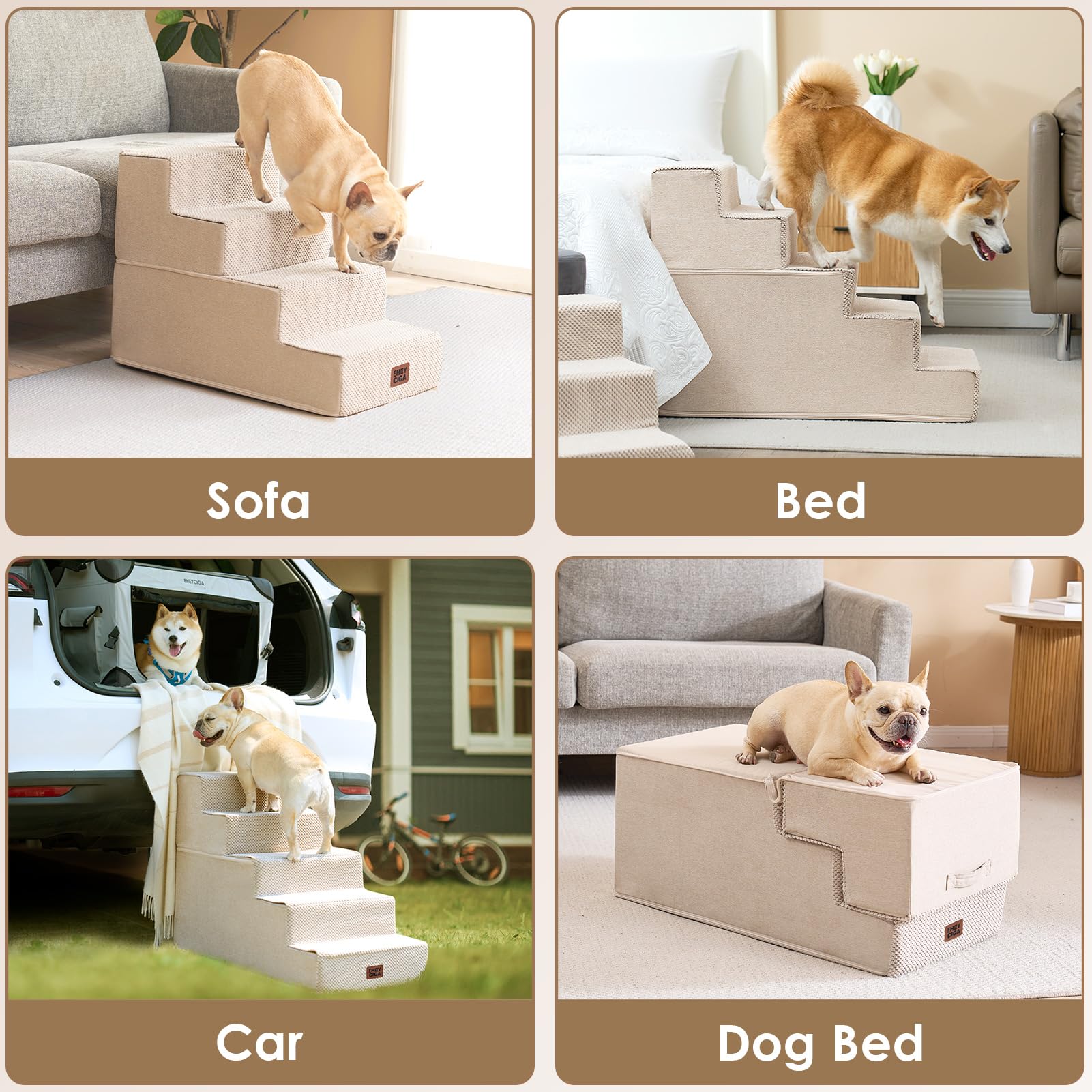 EHEYCIGA Dog Stairs for Bed 18" H, 4-Step Dog Steps for High Bed, Grey