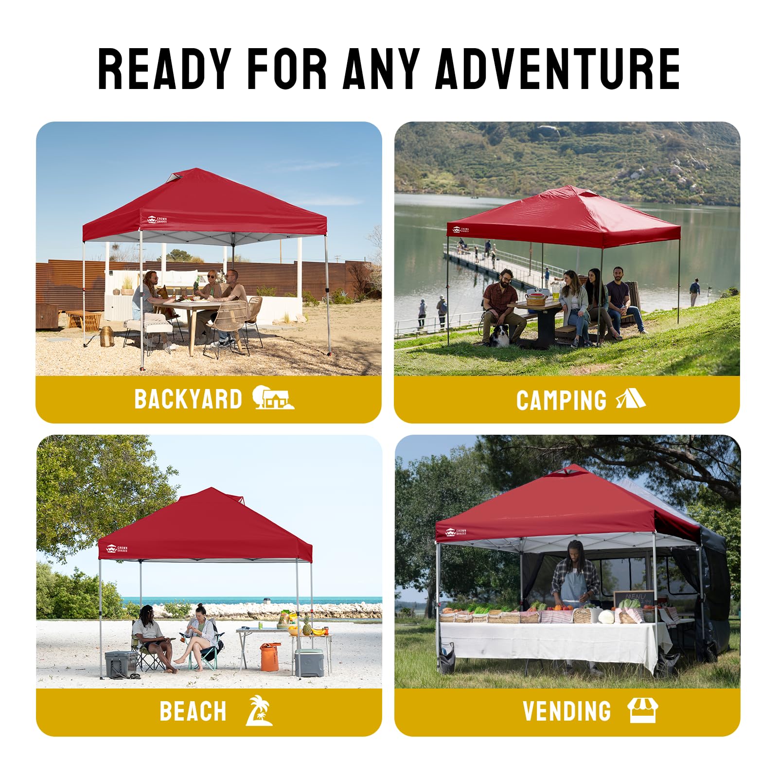 CROWN SHADES 8x8 Pop Up Canopy Tent with One Push Setup, Grid White