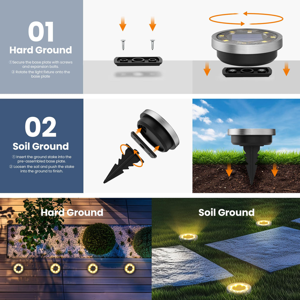 SOLPEX 10 Pack Solar Ground Lights Outdoor, Backyard Decor Cool White