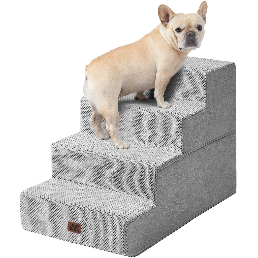 EHEYCIGA Dog Stairs for Bed 18" H, 4-Step Dog Steps for High Bed, Grey