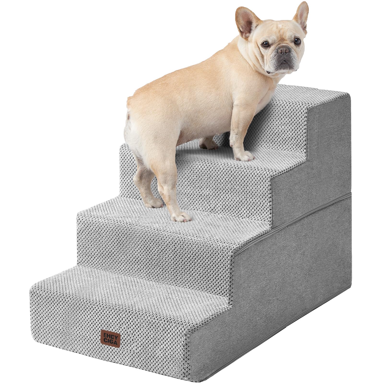 EHEYCIGA Dog Stairs for Bed 18" H, 4-Step Dog Steps for High Bed, Grey