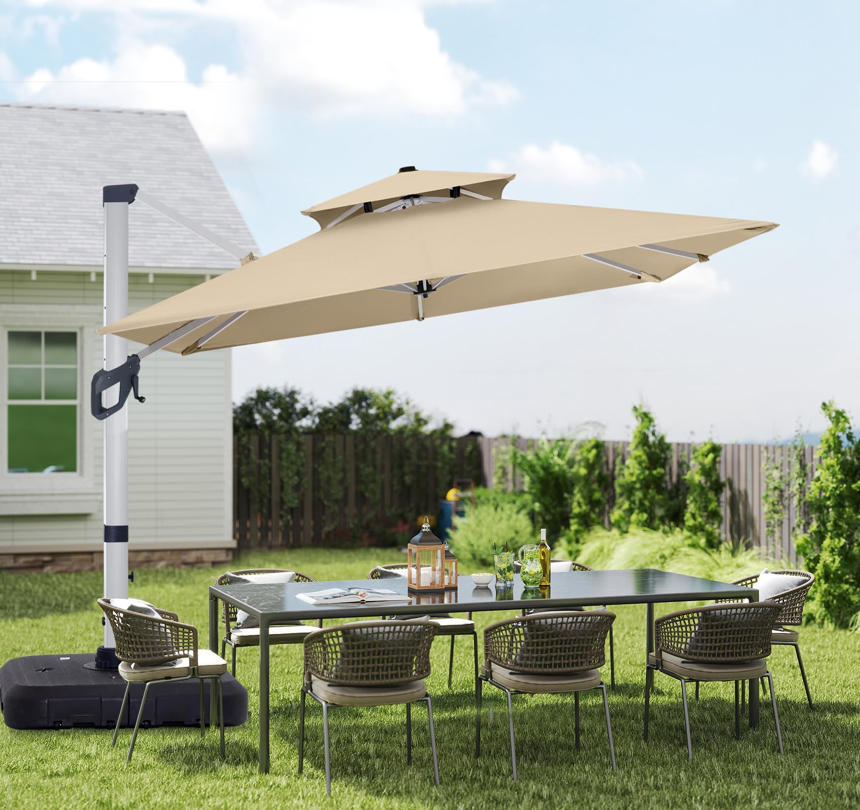 ABCCANOPY Patio Umbrella Cantilever Double Top Outdoor Offset Umbrella with 360° Rotation