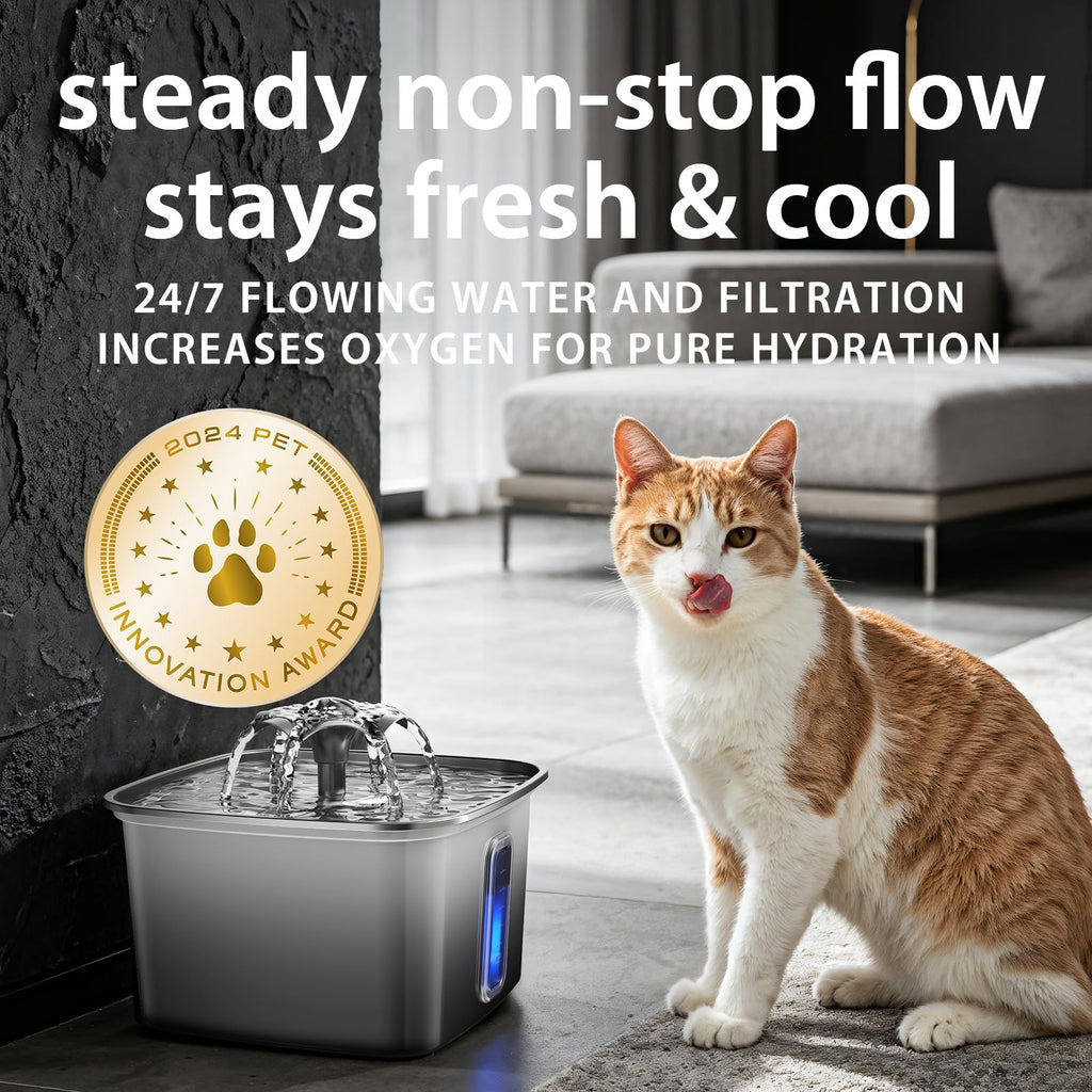 Veken Innovation Award Winner Stainless Steel Cat Water Fountain, 108oz