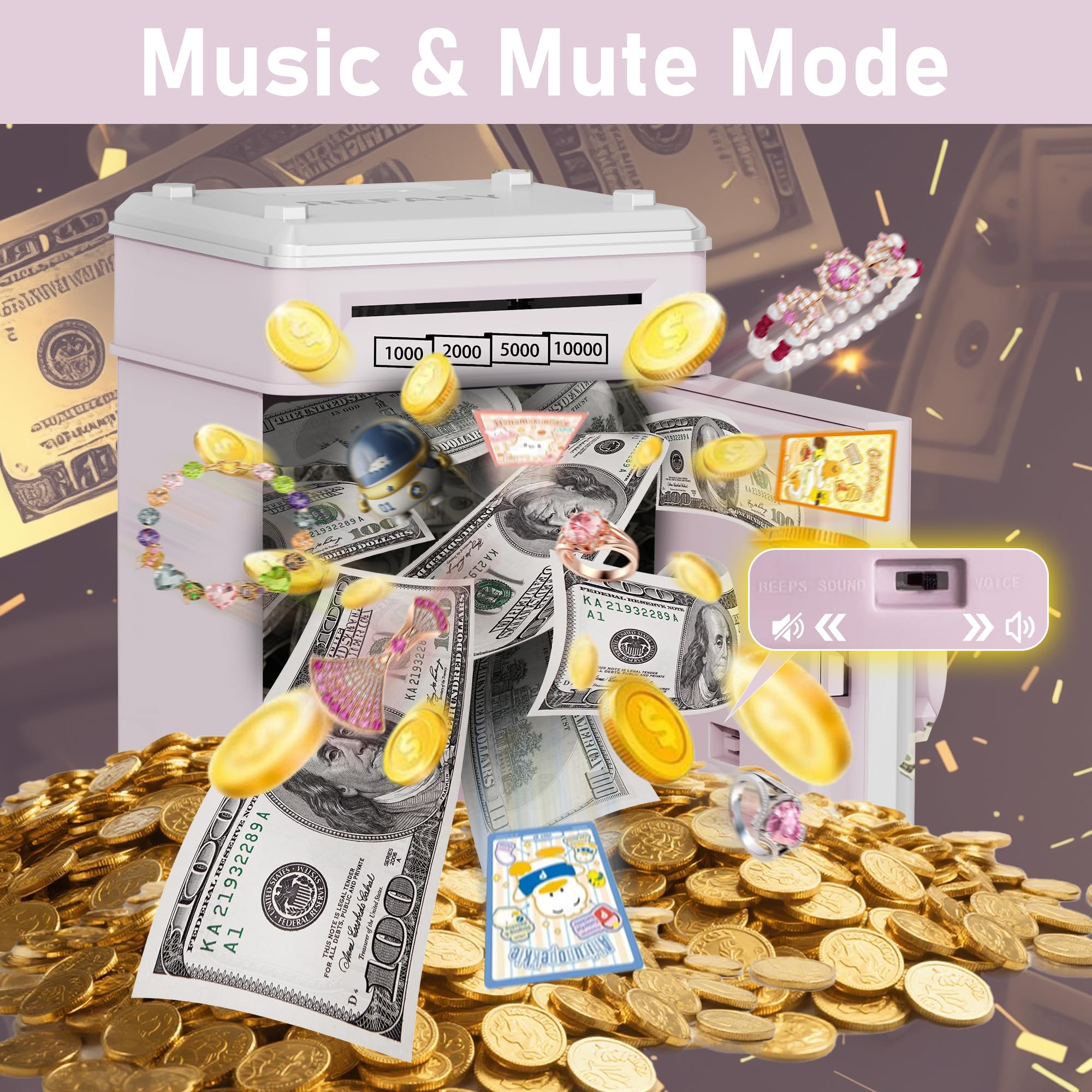 Refasy Piggy Bank Cash Coin Can ATM Bank Electronic Coin Money Bank for Kids Age 3-12, Money Savings Box Mini ATM Coin Bank Toys Gifts for 3 4 5 6 7 8 9 10 11 12 Year Old Boys Girls