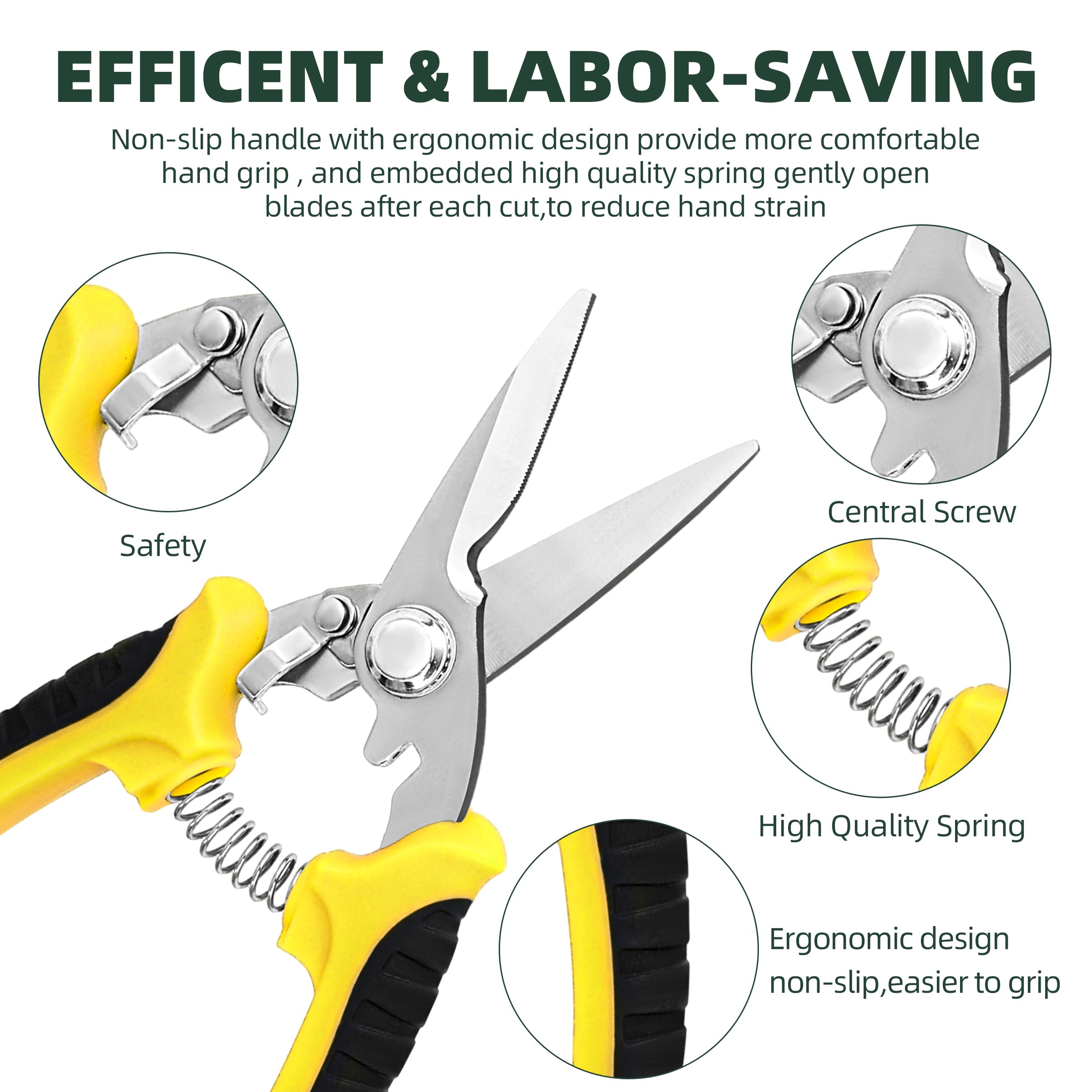 EWPJDK 3 Pack Garden Pruning Shears Scissors Clippers Stainless Steel
