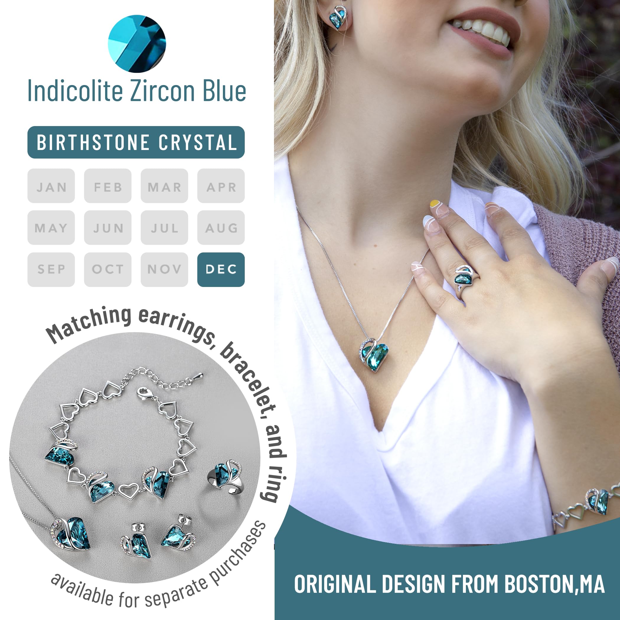 Leafael Gift Necklaces for Women, Infinity Love Birthstone Heart Crystal Pendant, Birthday Anniversary Jewelry for Wife, Mom, and Her, Silver Plated, 18" + 2" Adjustable Chain
