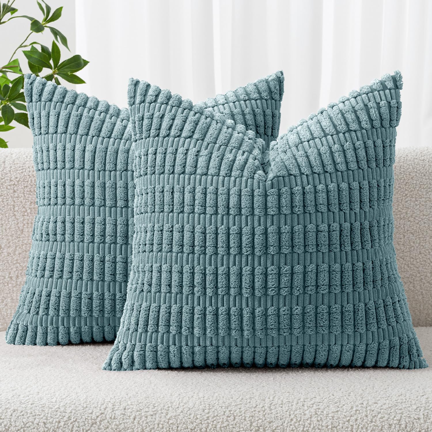 MIULEE Corduroy Decorative Throw Pillow Covers 18x18 Cream White Pack of 2