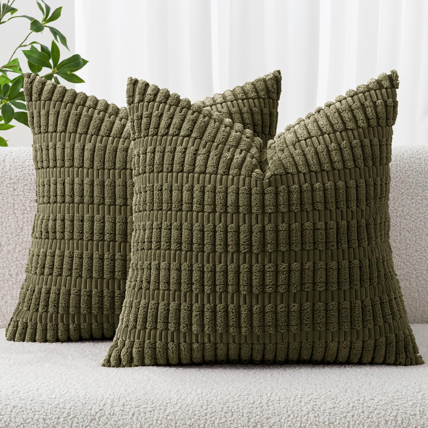 MIULEE Corduroy Decorative Throw Pillow Covers 18x18 Cream White Pack of 2