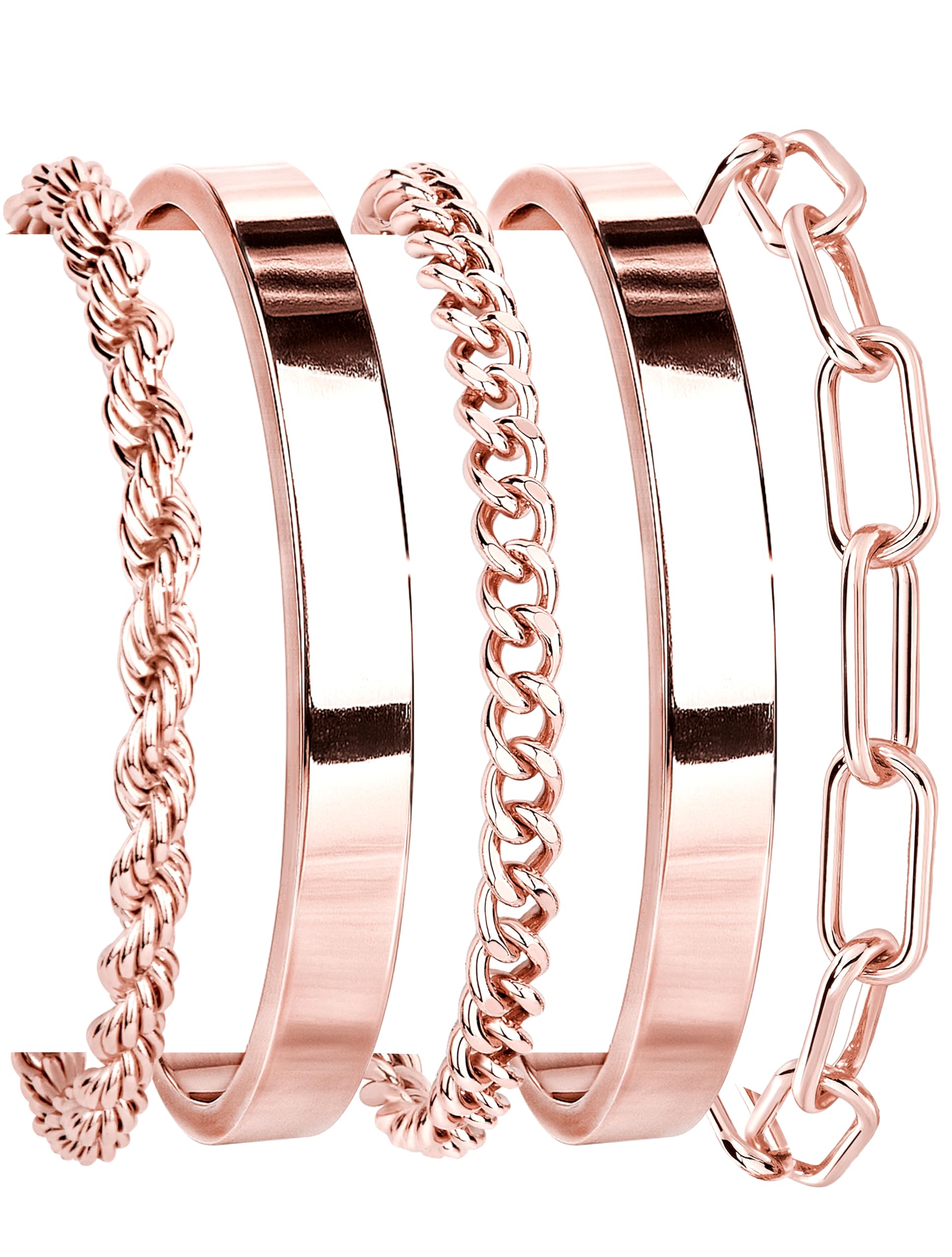 Gokeey Gold Bracelets Set for Women Non Tarnish, Waterproof 14K Gold Plated Sterling Silver Chunky Cuff Bracelet Stackable Gold Bangles Bracelet for Women Trendy Fashion Accessories Tie Knot Cuban Rope Paperclip Beaded Bracelet Stack Jewelry Mothers Day G