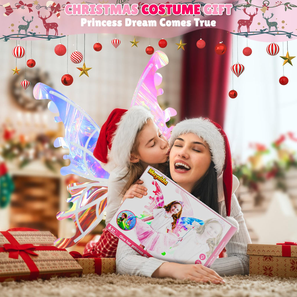 maysida Electric Fairy Wings for Girls, Light Up Moving Butterfly Wings with LED Lights and Music, Toy for Kids as Halloween Valentine Birthday Christmas Party Costume Princess Cosplay Dress Up Gift
