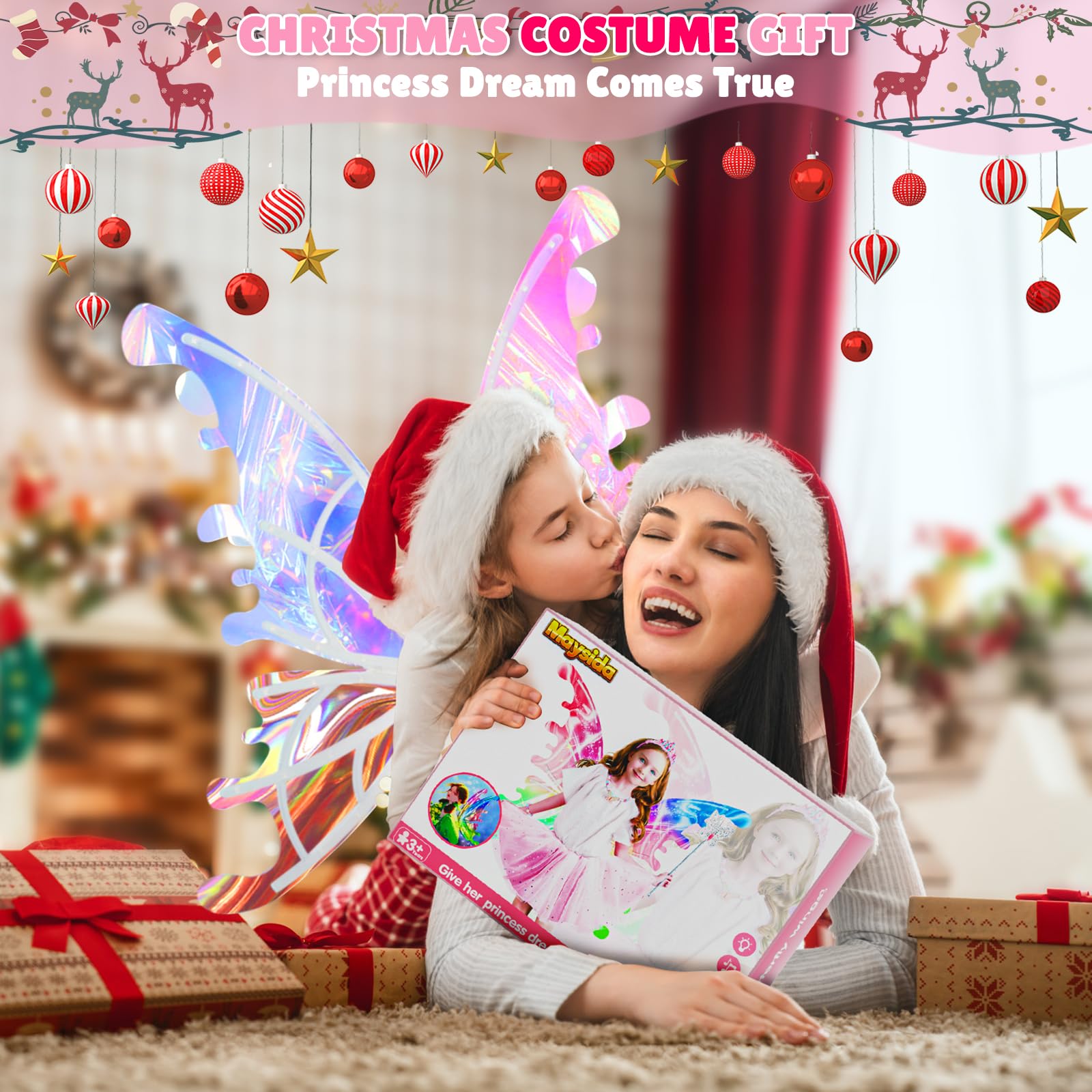 maysida Electric Fairy Wings for Girls, Light Up Moving Butterfly Wings with LED Lights and Music, Toy for Kids as Halloween Valentine Birthday Christmas Party Costume Princess Cosplay Dress Up Gift