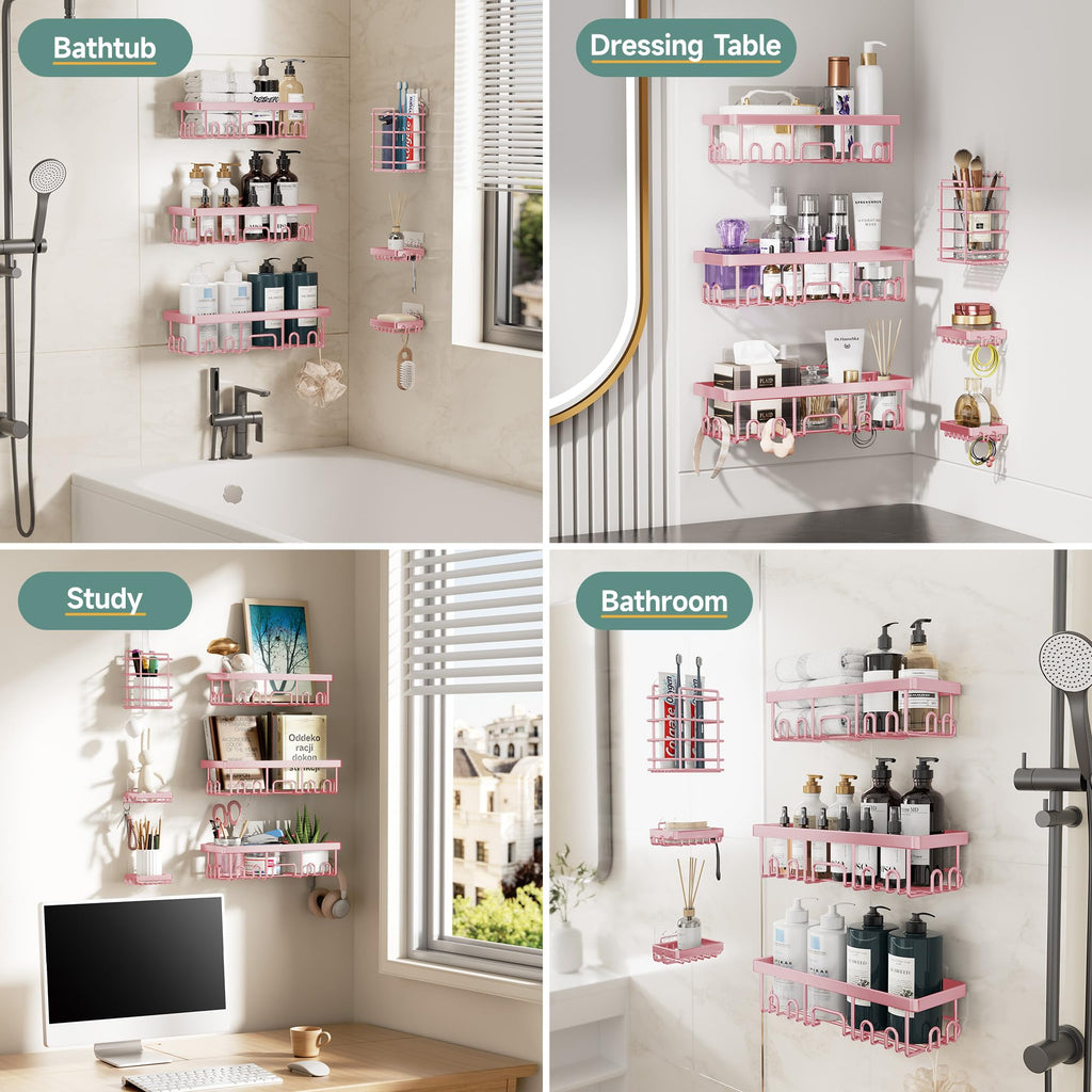 Veken Shower Caddy 6-Pack, Bathroom Organizers and Storage Shelves, Black