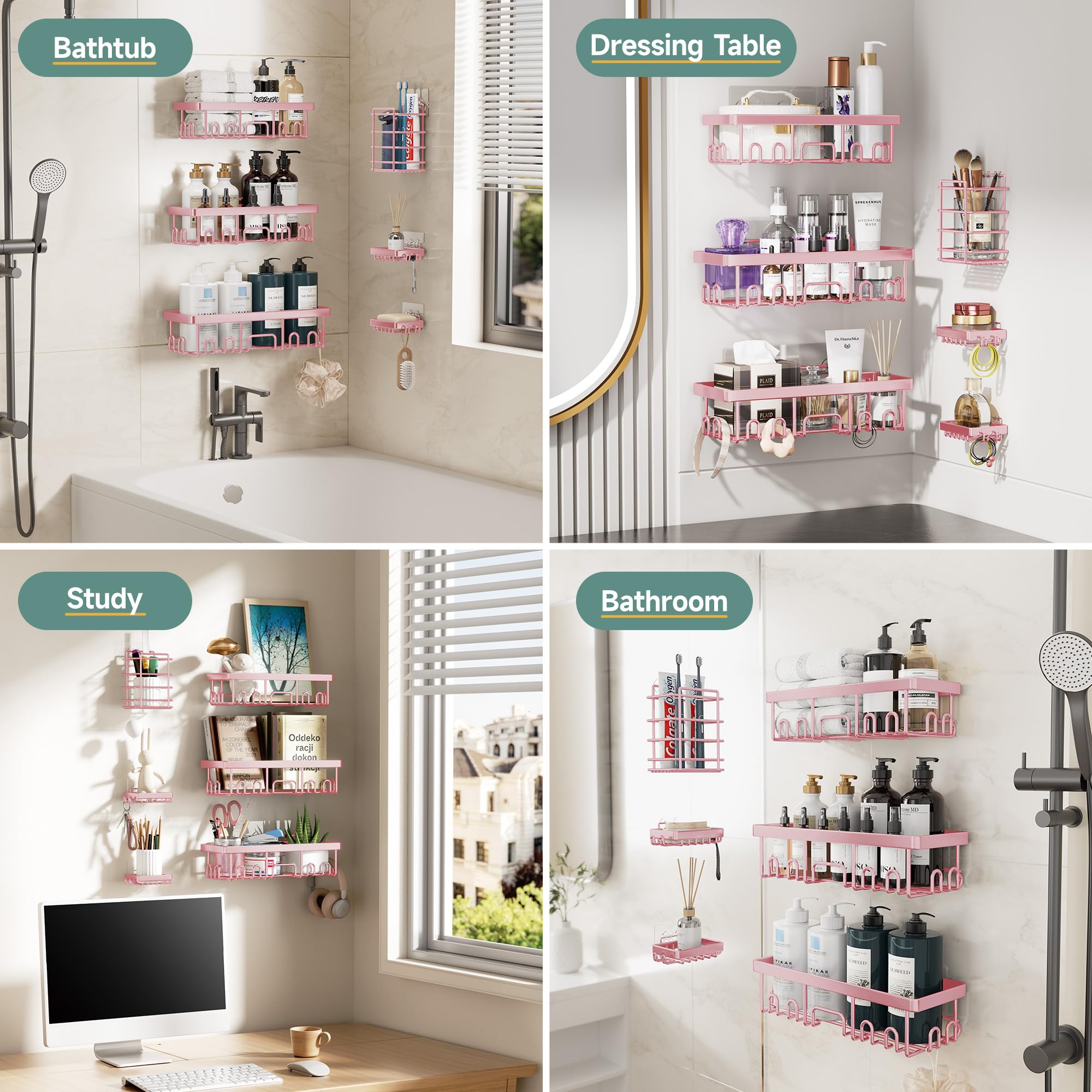 Veken Shower Caddy 6-Pack, Bathroom Organizers and Storage Shelves, Black