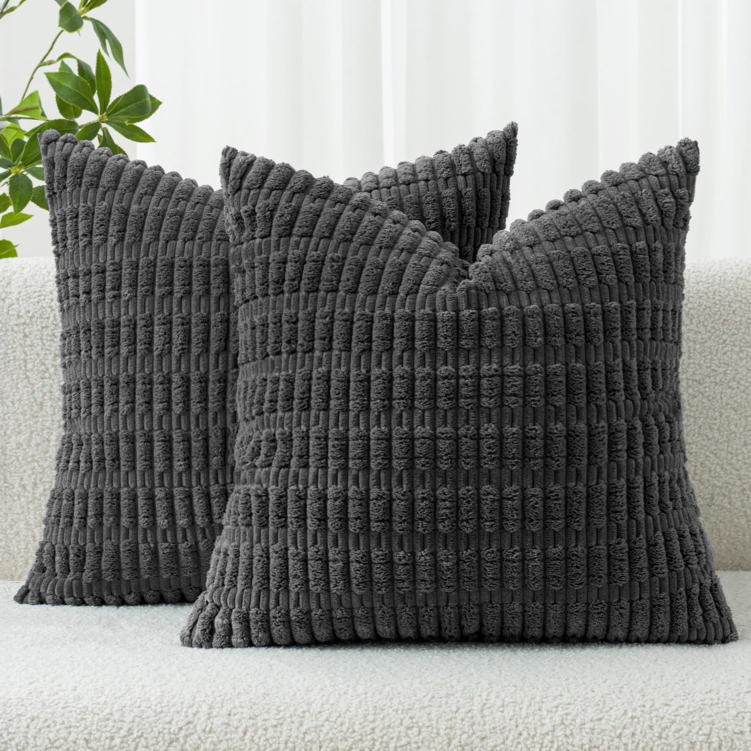 MIULEE Corduroy Decorative Throw Pillow Covers 18x18 Cream White Pack of 2