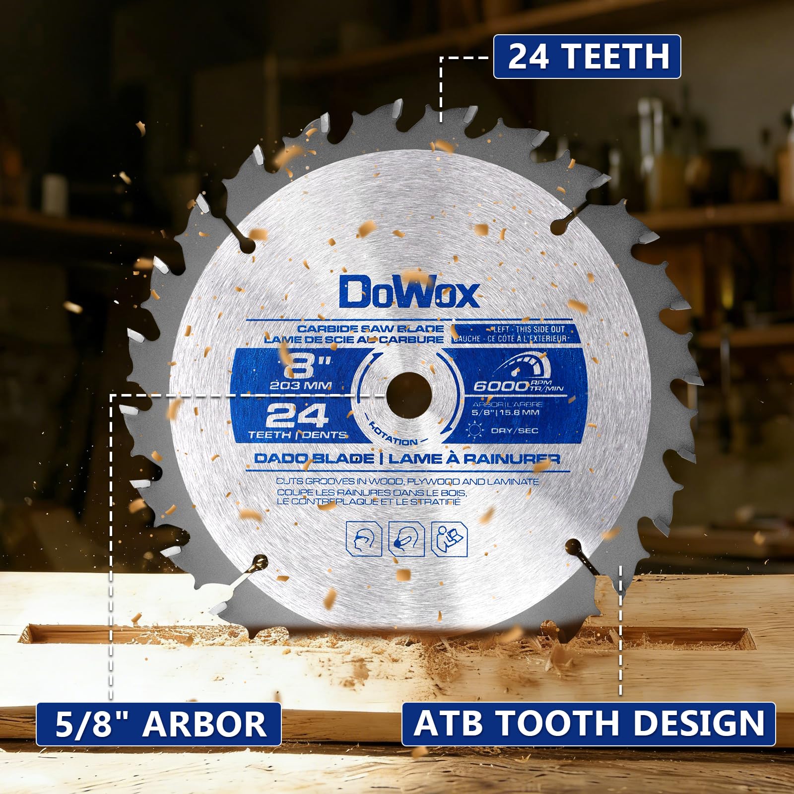 10" Carbide Stacked Dado Saw Blade Set, Pro Dado Set for Fine Finished Cuts, Grooves, Dados and Rabbets, 24 Tooth with 5/8" Bore, 23 Pieces