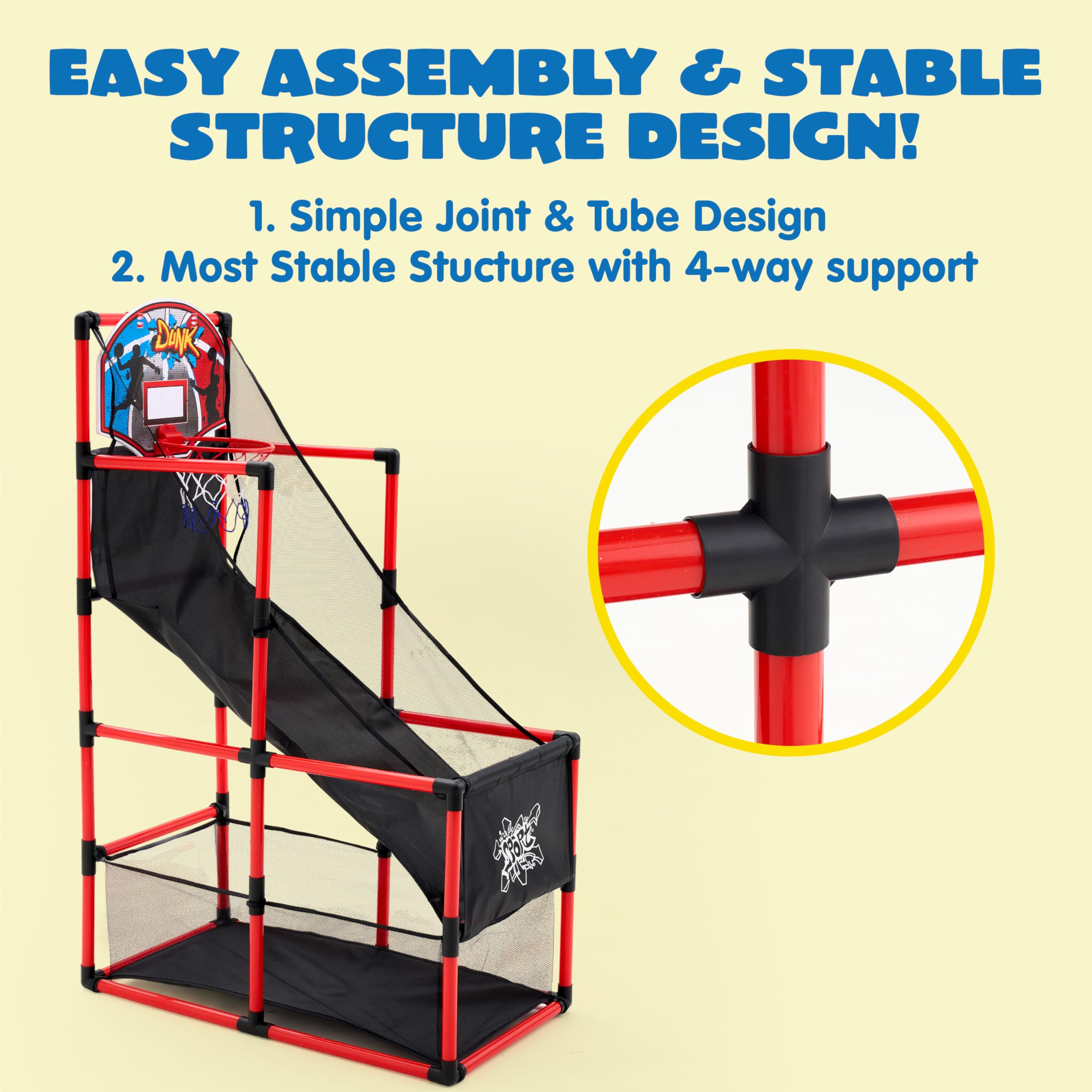 JOYIN Arcade Basketball Game Set with 4 Balls and Hoop for Kids 3+ Years Old Indoor Outdoor Sport Play - Easy Set Up - Air Pump Included - Ideal for Competition