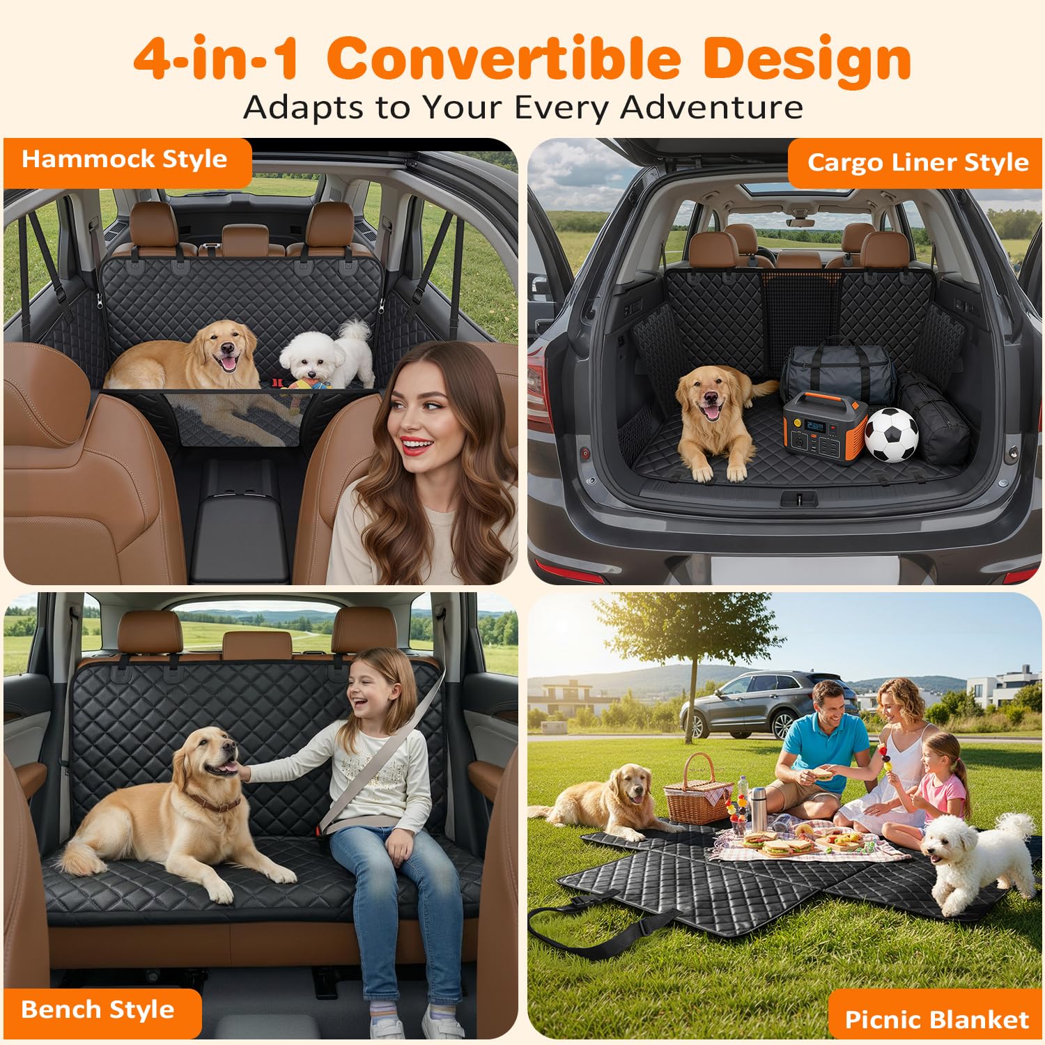 URPOWER Dog Car Seat Cover for Back Seat, Waterproof Hammock for Car & SUV