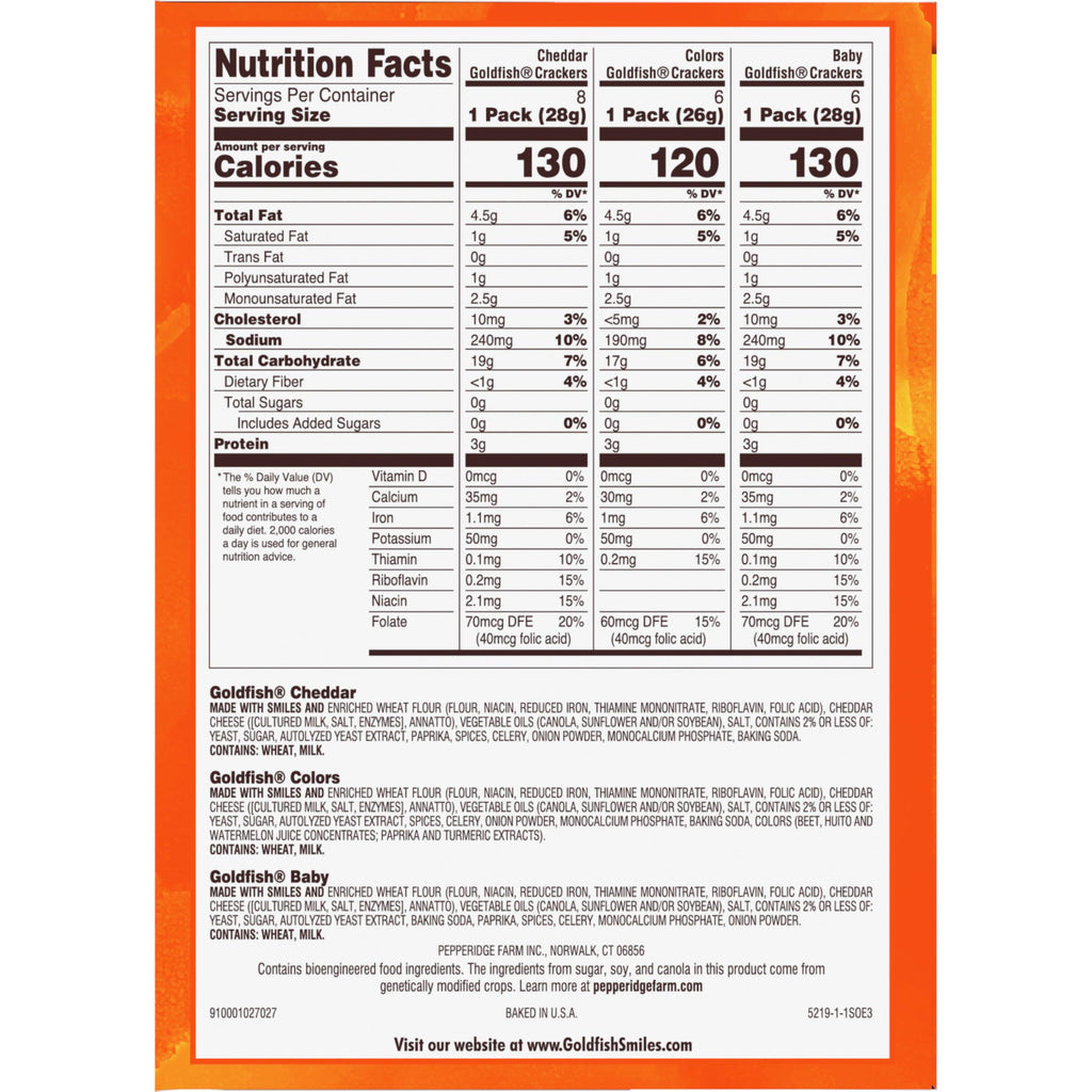 Goldfish Crackers Big Smiles Variety Pack with Cheddar, Colors, and Pretzels, Snack Packs, 30 Ct