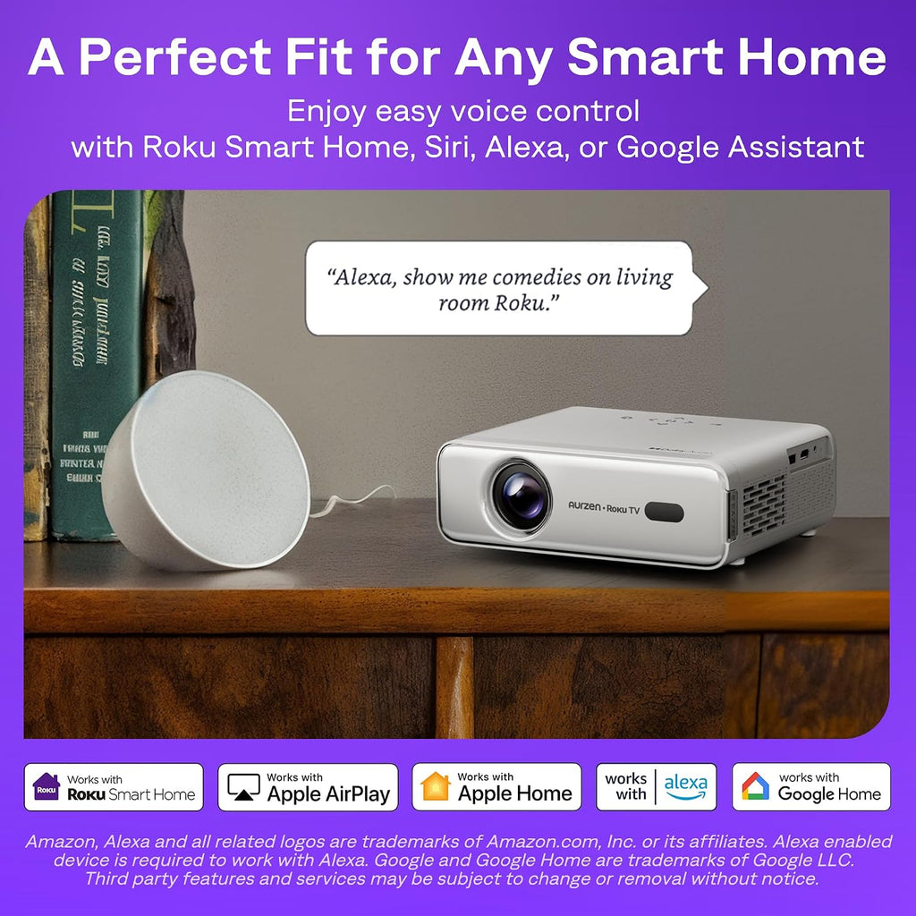 Aurzen Roku TV D1R Smart Portable Outdoor Projector with WiFi and Bluetooth