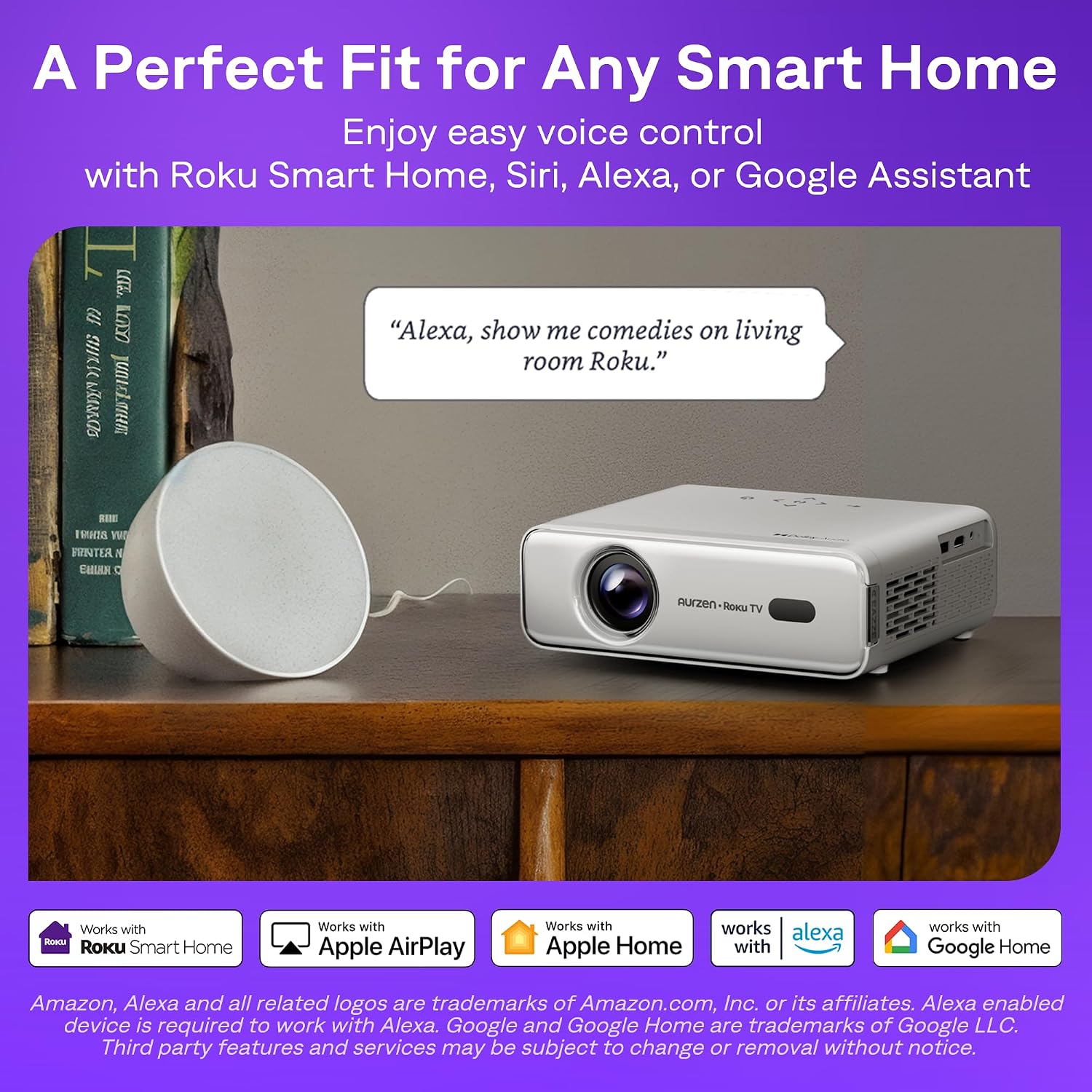 Aurzen Roku TV D1R Smart Portable Outdoor Projector with WiFi and Bluetooth