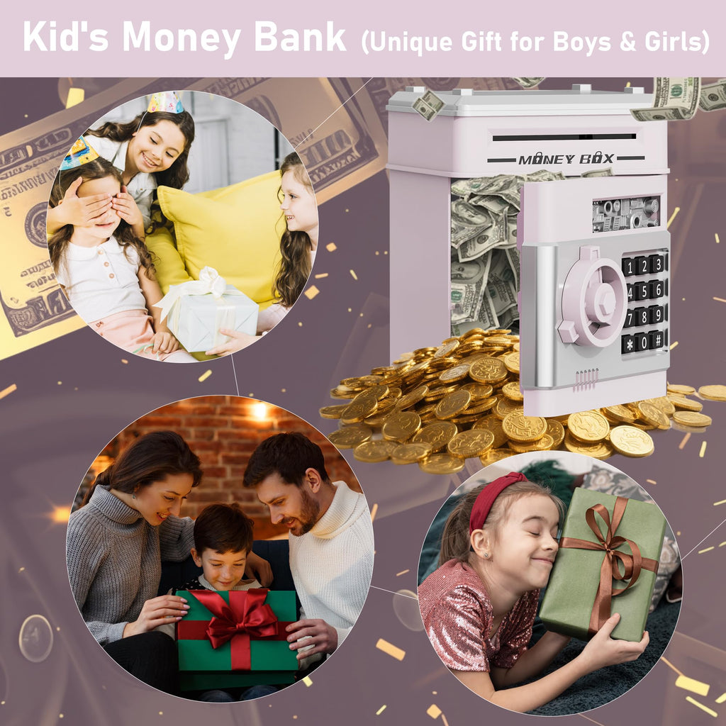 Refasy Piggy Bank Cash Coin Can ATM Bank Electronic Coin Money Bank for Kids Age 3-12, Money Savings Box Mini ATM Coin Bank Toys Gifts for 3 4 5 6 7 8 9 10 11 12 Year Old Boys Girls