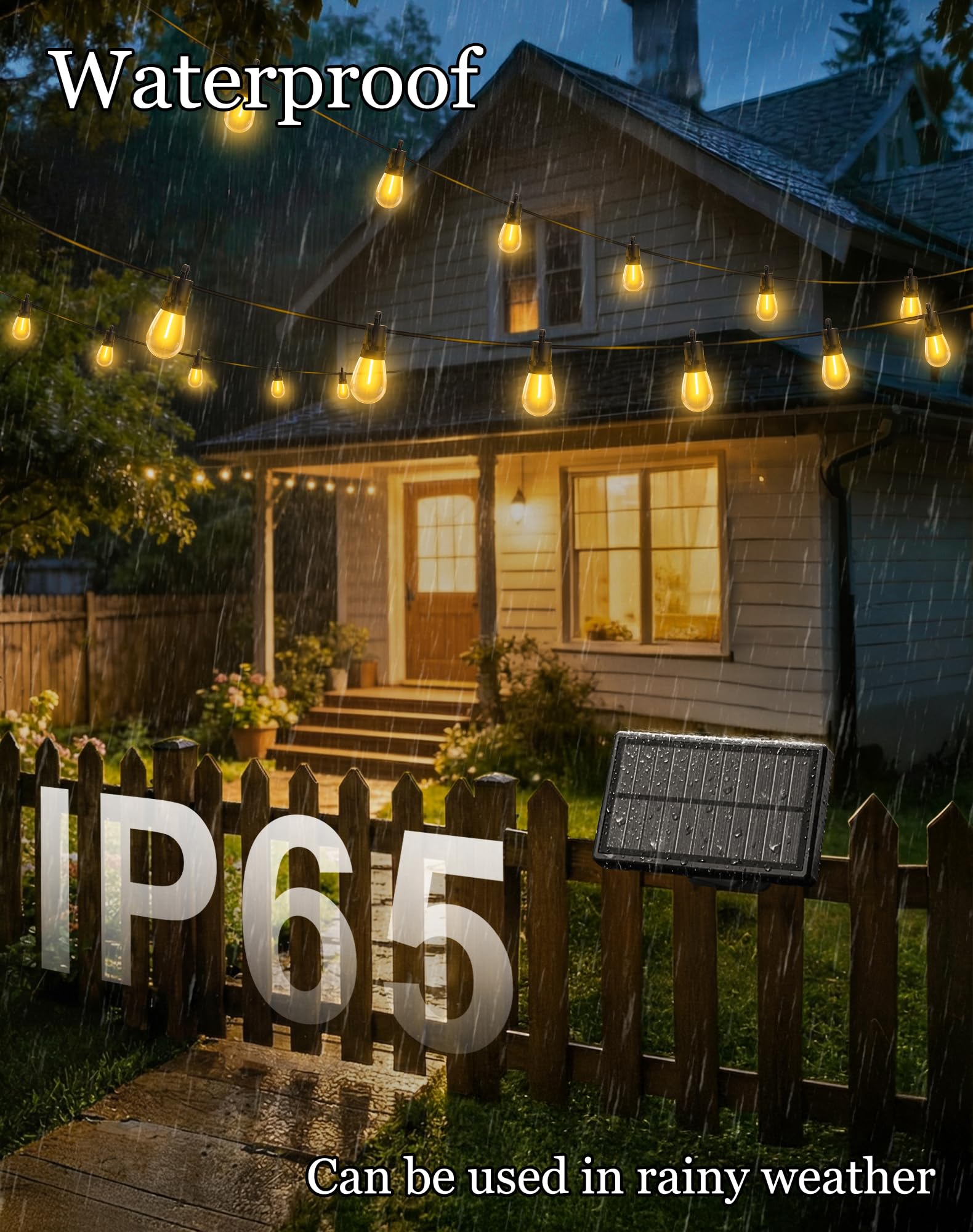 50ft Solar Powered Lights Outdoor - Waterproof String Light Outside Patio