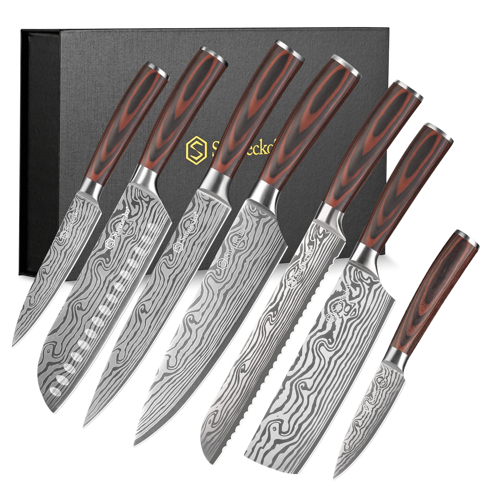 Sunnecko Kitchen Knife Set 5 Piece Chef Knife Set Professional High Carbon Stainless Steel, Sharp Kitchen Knives with Wooden Handle