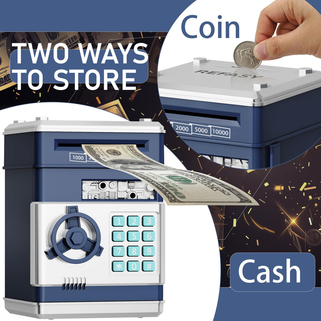 Refasy Piggy Bank Cash Coin Can ATM Bank Electronic Coin Money Bank for Kids Age 3-12, Money Savings Box Mini ATM Coin Bank Toys Gifts for 3 4 5 6 7 8 9 10 11 12 Year Old Boys Girls