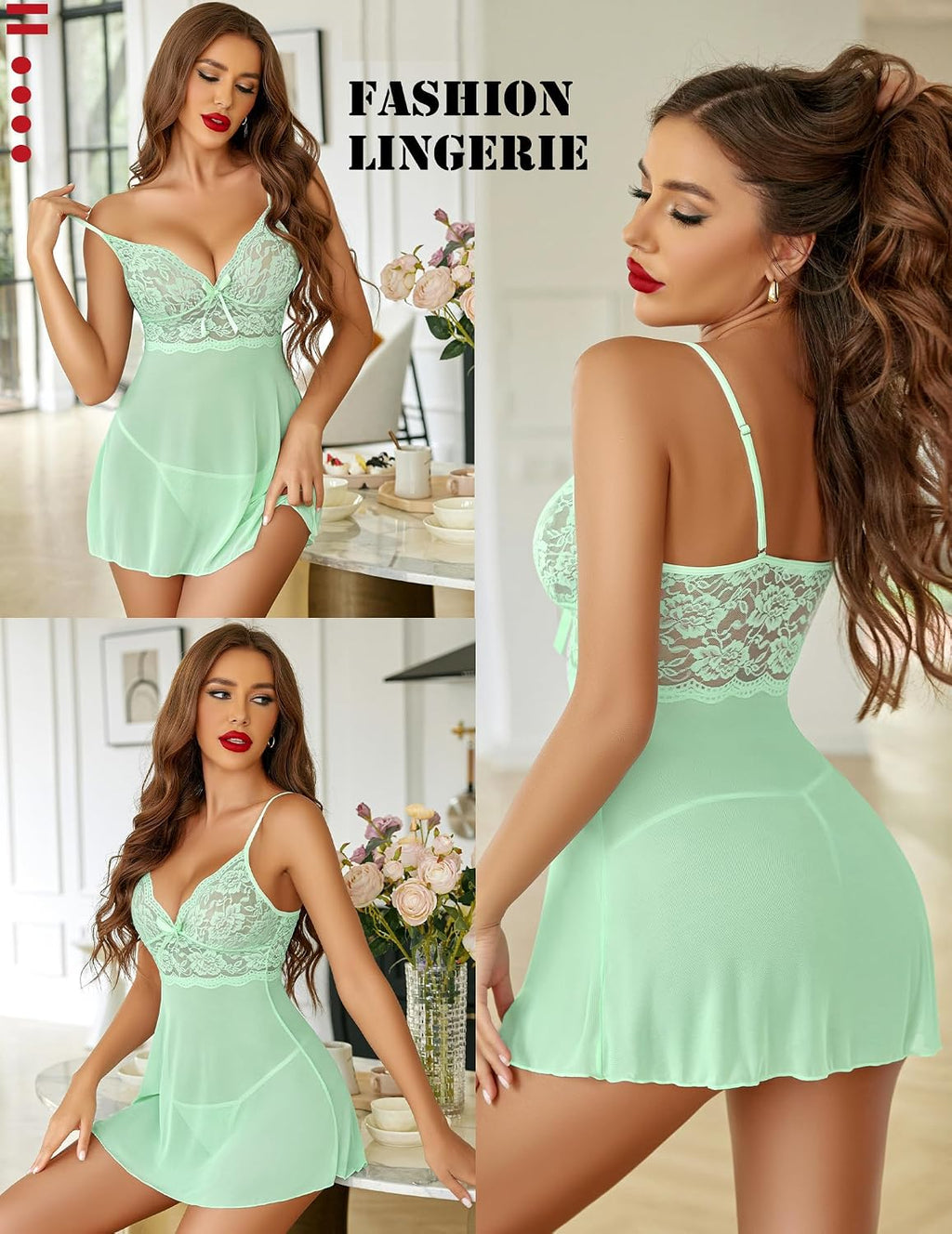 Avidlove Lingerie for Women Lace Babydoll Chemise Sheer Mesh Nightgown