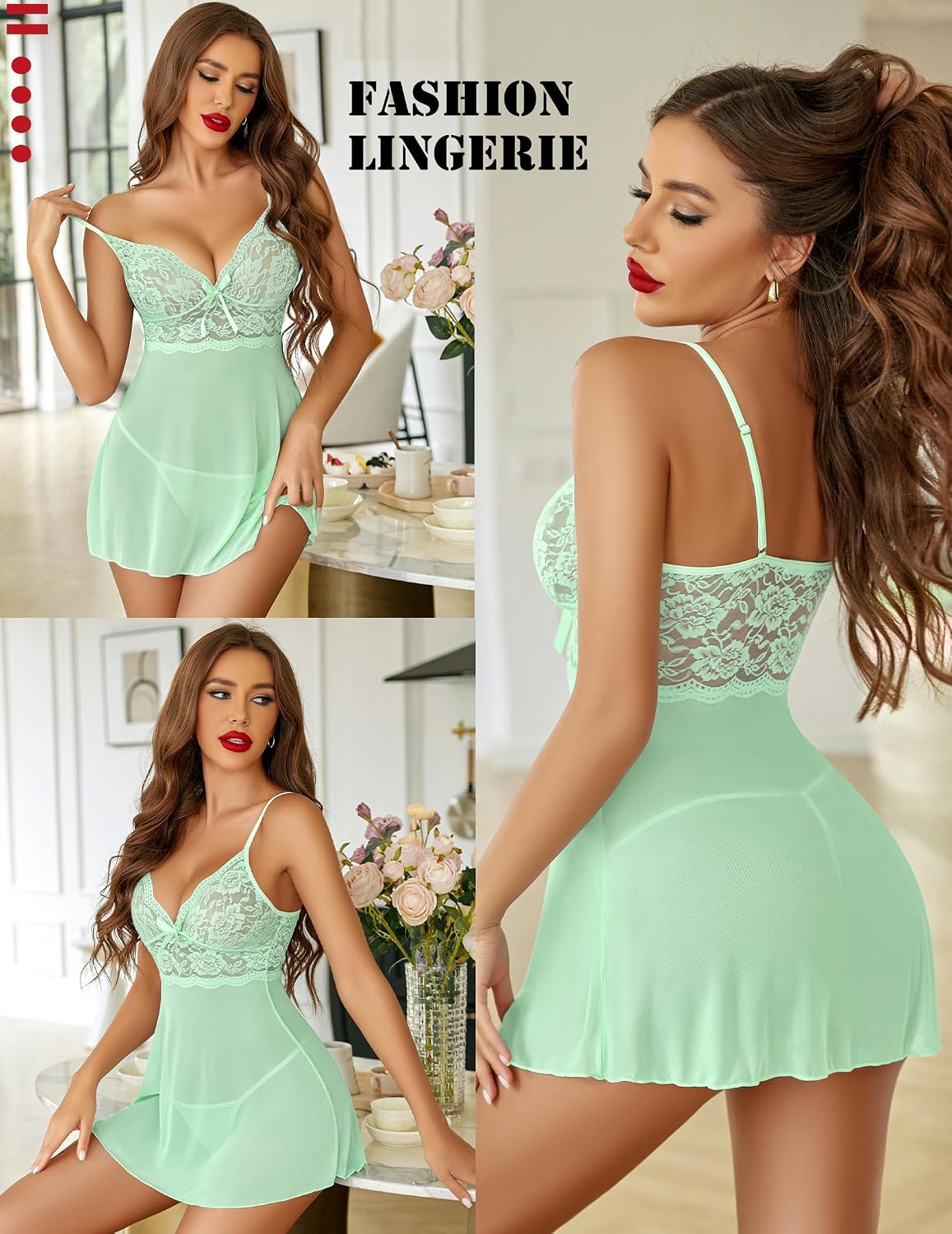 Avidlove Lingerie for Women Lace Babydoll Chemise Sheer Mesh Nightgown