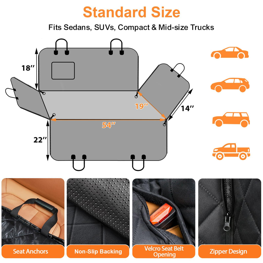 URPOWER Dog Car Seat Cover for Back Seat, Waterproof Hammock for Car & SUV