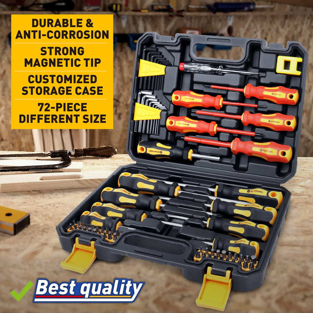 Amartisan 10-Piece Magnetic Screwdrivers Set, 5 Phillips and 5 Slotted Tips Professional Cushion Grip Screwdriver Set 2pcs Portable Multifunction Key Mini Screwdriver (Yellow)