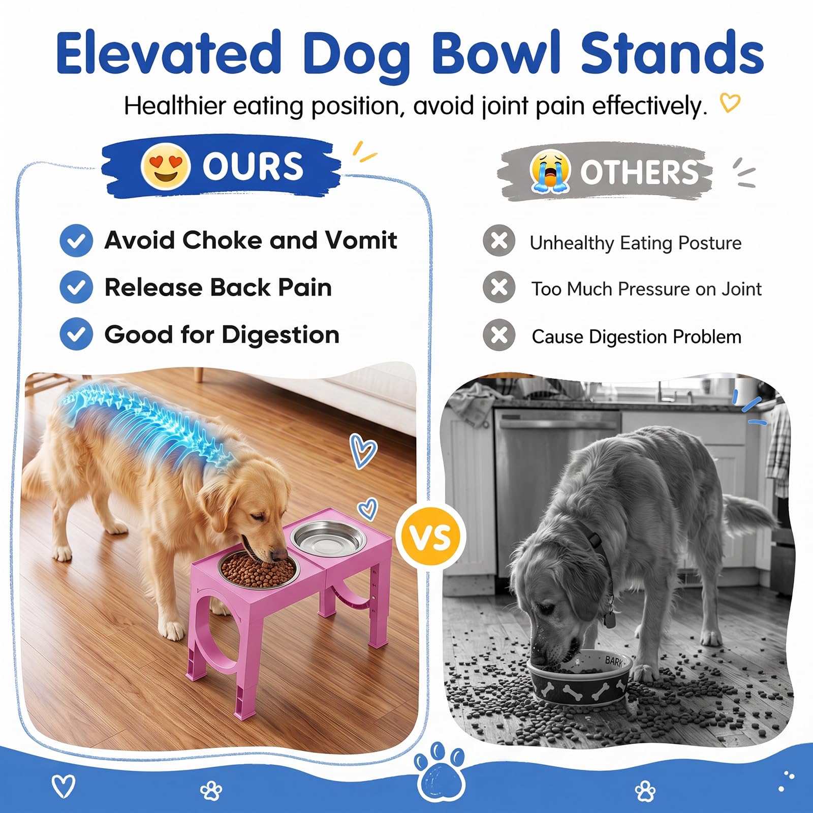 XIAZ Elevated Dog Bowls Large Breed Raised Dogs Bowl Stand Large/Medium Sized Dog Stainless Steel Food Water Bowl Stands 5 Heights Adjustable 9/11/12/14in Black Pet Feeder Dish Station