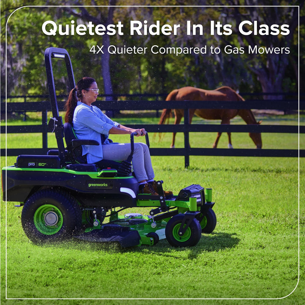 Greenworks 60V 30' Riding Lawn Mower (1.25 Acre, 16 HP Gas Equivalent, 6 MPH, Tow Up to 200 lbs.), (4) 8.0Ah Batteries (1,920 Wh Max) + Turbo Wall Charger
