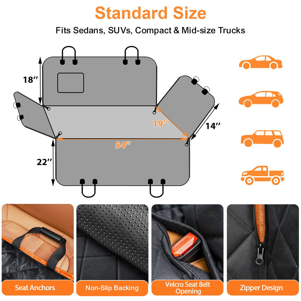 URPOWER Dog Car Seat Cover for Back Seat, Waterproof Hammock for Car & SUV