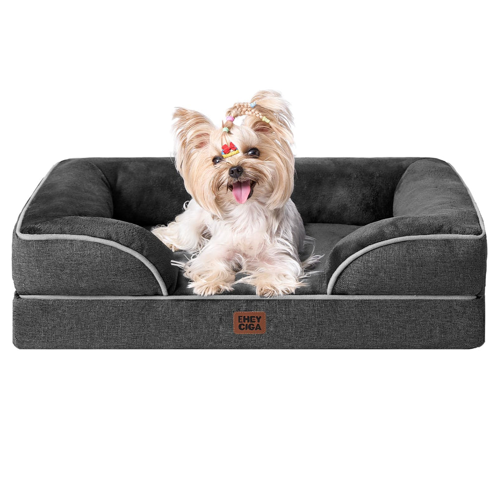 EHEYCIGA Orthopedic Dog Beds Large Sized Dog, Waterproof Memory Foam Pet Bed with Sides, Non-Slip Bottom Large Pet Bed with Washable Removable Cover, Grey