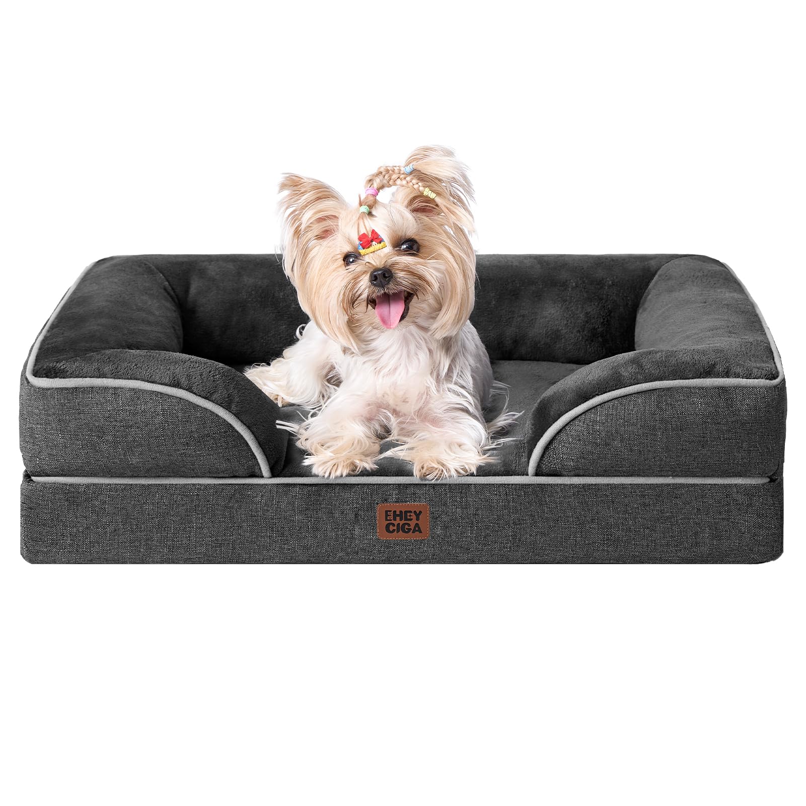 EHEYCIGA Orthopedic Dog Beds Large Sized Dog, Waterproof Memory Foam Pet Bed with Sides, Non-Slip Bottom Large Pet Bed with Washable Removable Cover, Grey