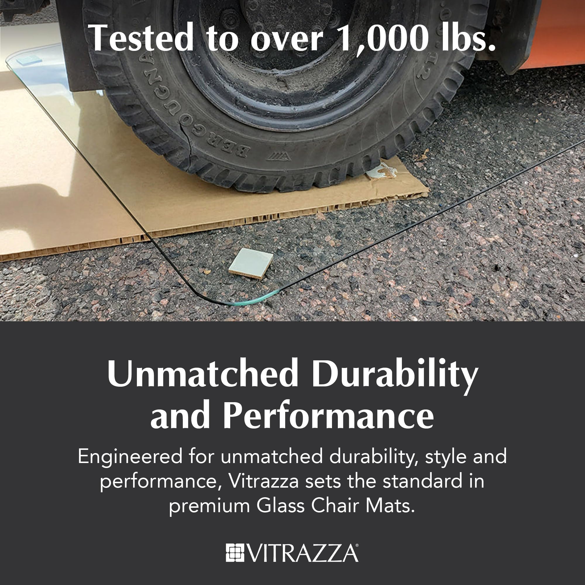 Vitrazza Glass Chair Mat 46” x 60” Superior ¼ Thick, Chiaro Standard Clear, Certified Tempered Safety Glass, Delivers a Smooth Glide, Protects Carpet or Wood, Beautiful in Home or Office.