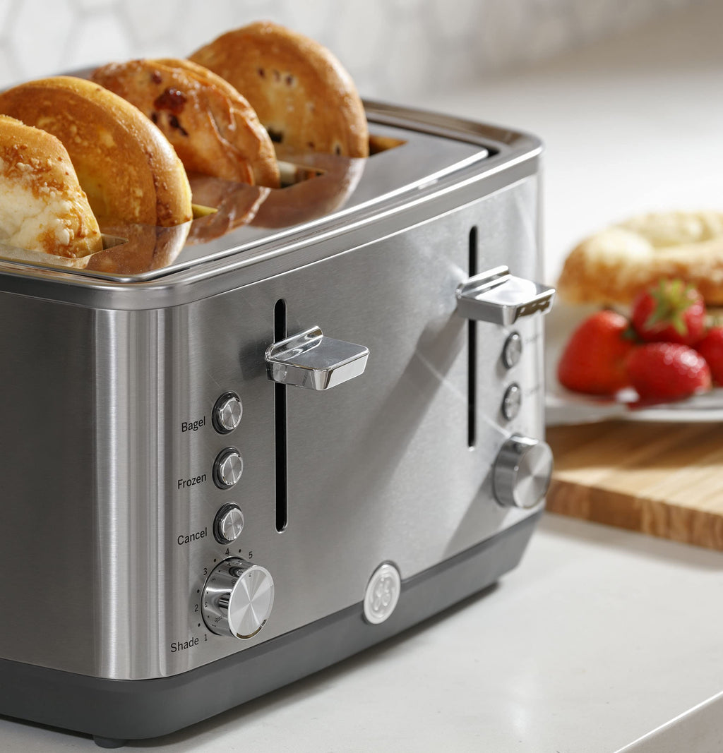 GE 4 Slice Toaster | Extra Wide Slots for Bagels, Breads, Waffles & More | 7 Shade Options | Countertop Kitchen Essentials | 1500 watt, White