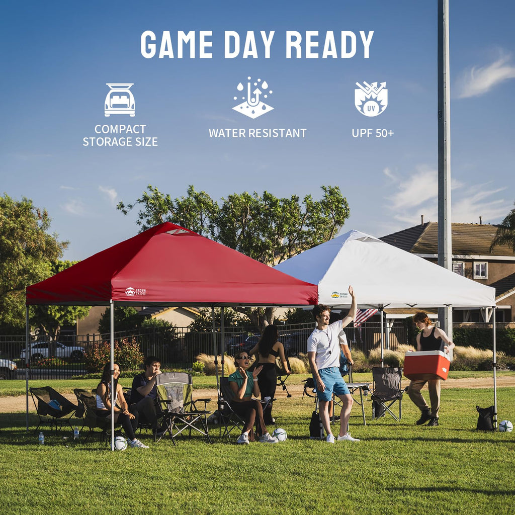 CROWN SHADES 8x8 Pop Up Canopy Tent with One Push Setup, Grid White