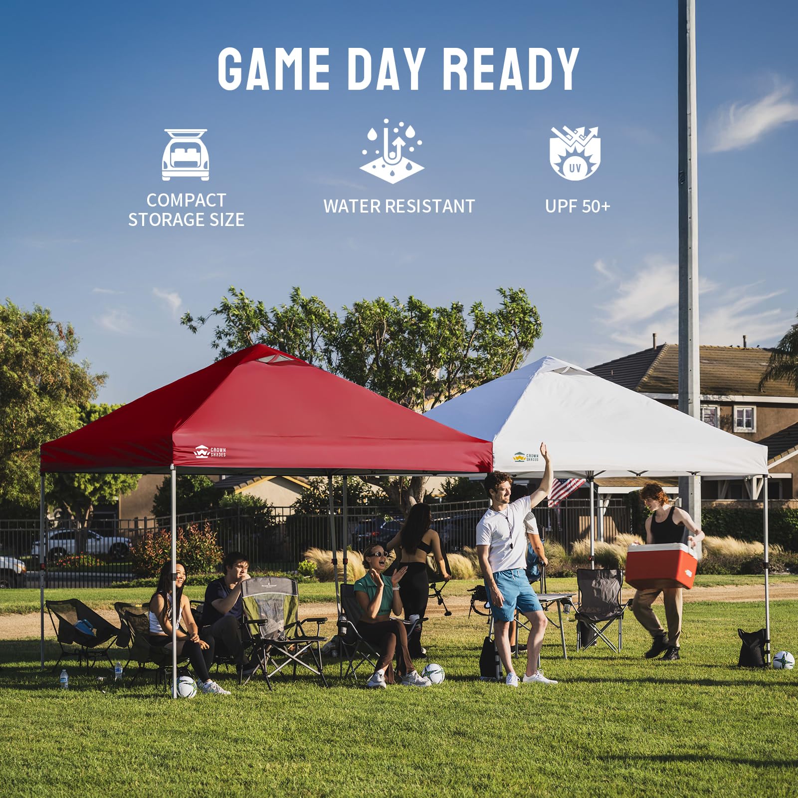 CROWN SHADES 8x8 Pop Up Canopy Tent with One Push Setup, Grid White