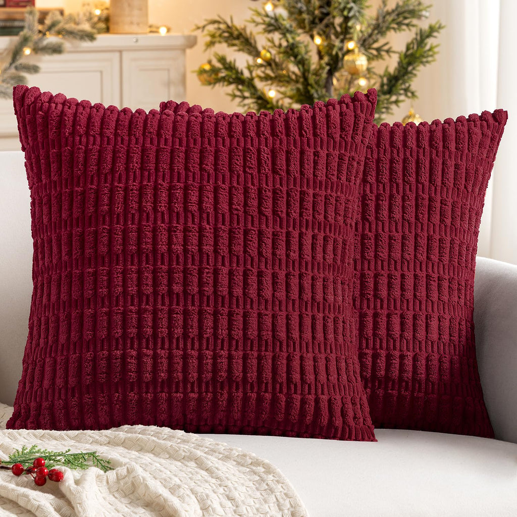 MIULEE Corduroy Decorative Throw Pillow Covers 18x18 Cream White Pack of 2