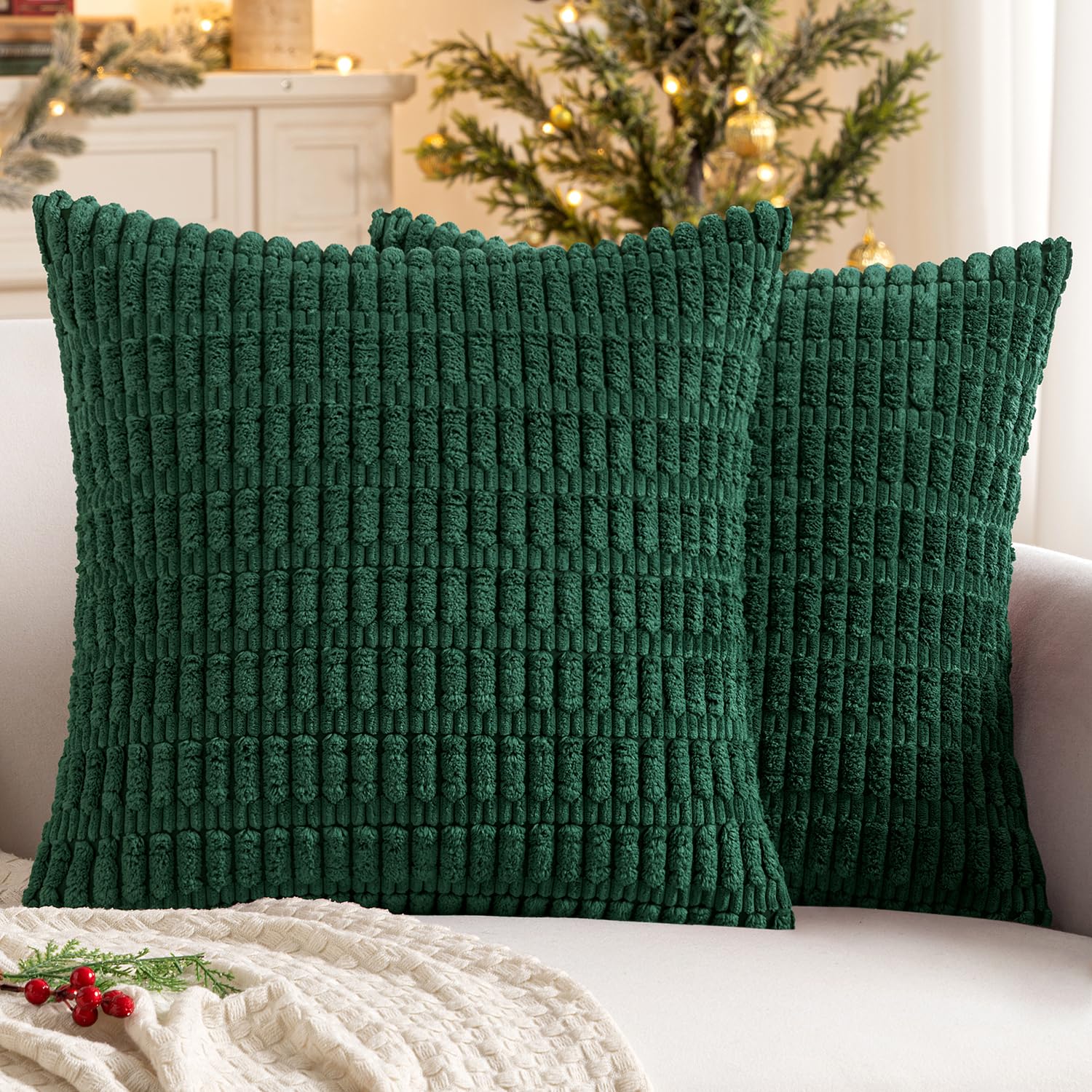 MIULEE Corduroy Decorative Throw Pillow Covers 18x18 Cream White Pack of 2