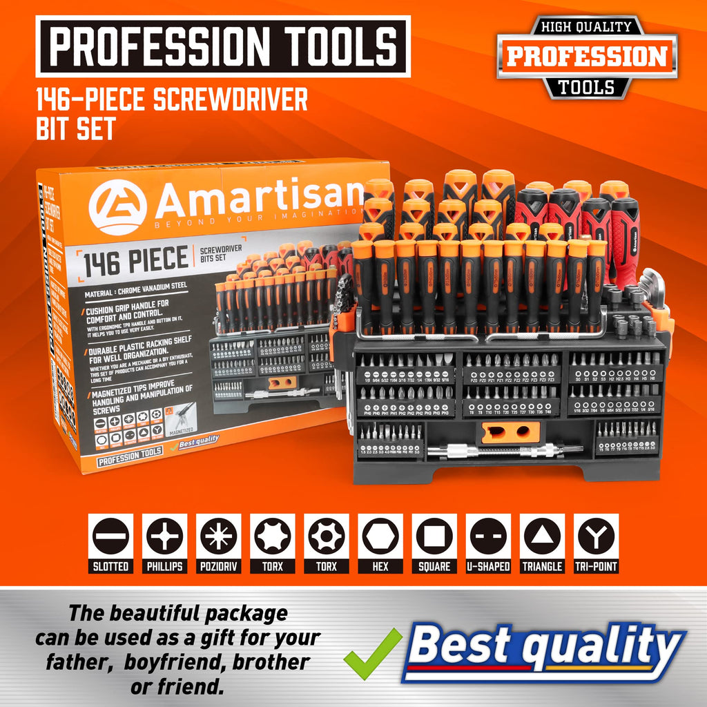 Amartisan 10-Piece Magnetic Screwdrivers Set, 5 Phillips and 5 Slotted Tips Professional Cushion Grip Screwdriver Set 2pcs Portable Multifunction Key Mini Screwdriver (Yellow)