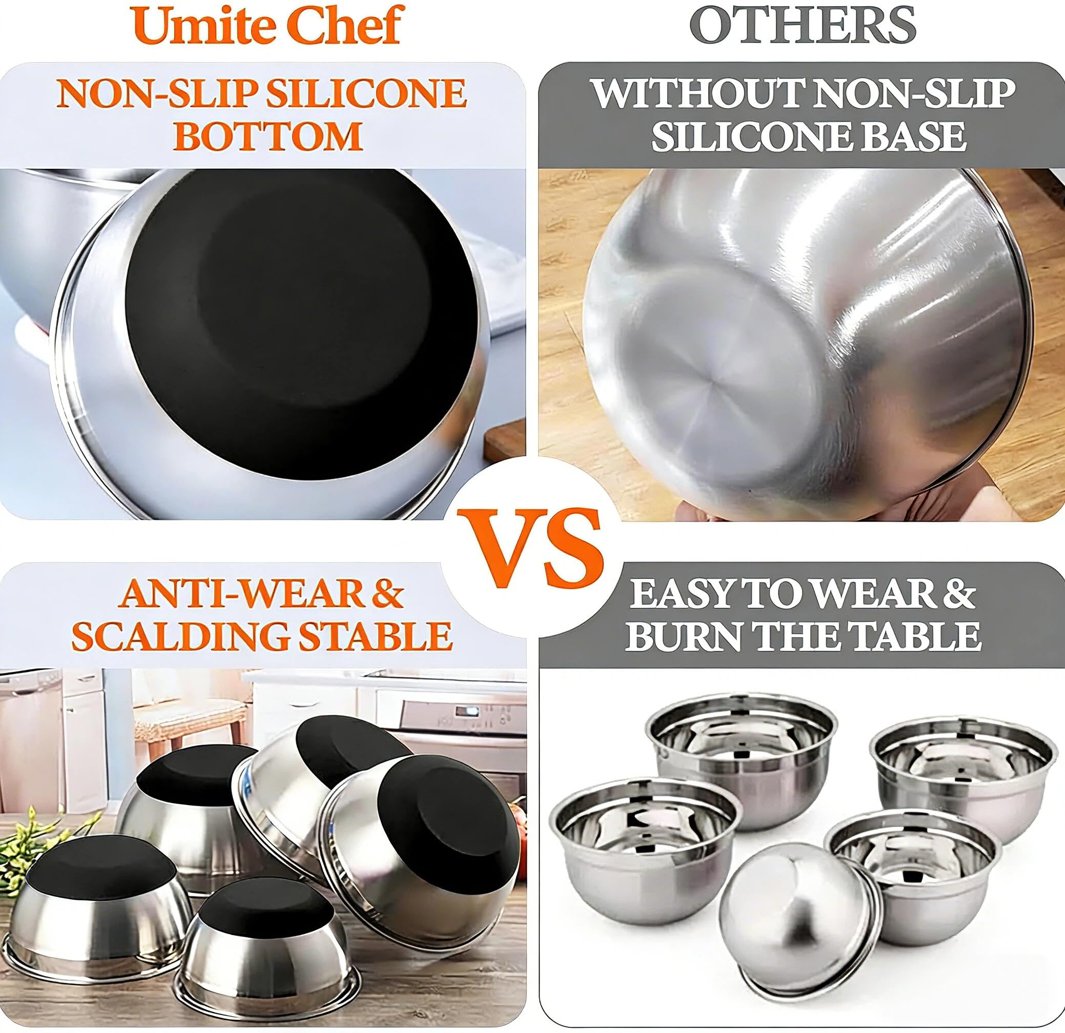 Mixing Bowls with Airtight Lids Set, 26PCS Stainless Steel Khaki Bowls with Grater Attachments, Non-Slip Bottoms & Kitchen Gadgets Set, Size 7, 4, 2.5, 2.0,1.5, 1QT, Great for Mixing & Serving