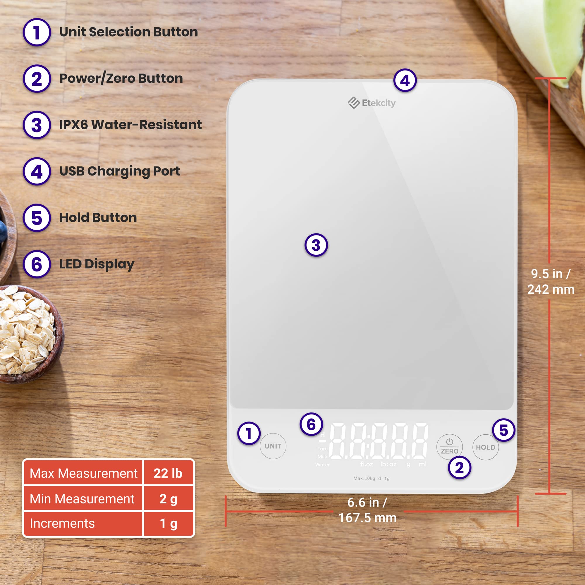 Etekcity Food Kitchen Scale, Digital Grams and Ounces, 11lb