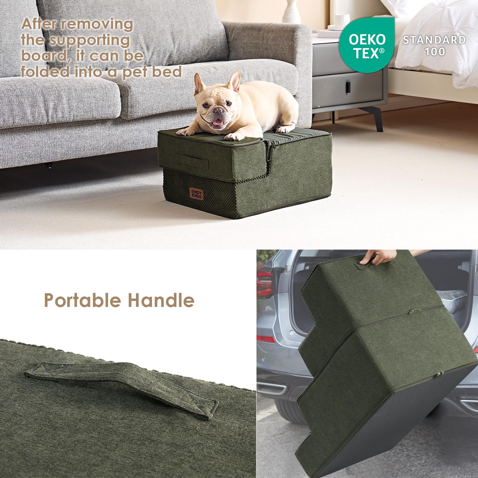 EHEYCIGA Dog Stairs for Bed 18" H, 4-Step Dog Steps for High Bed, Grey