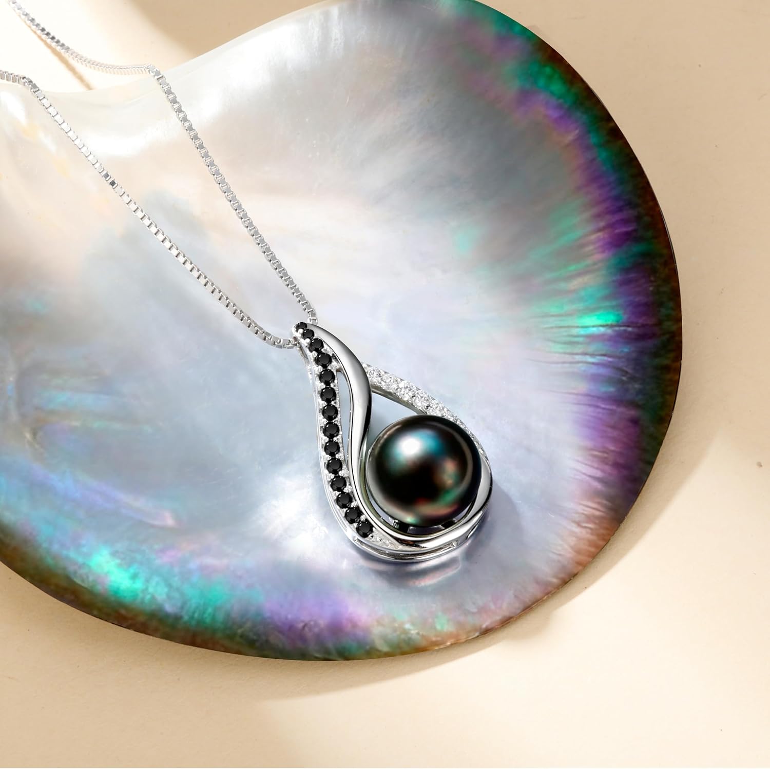 NONNYL Mothers Day Gifts For Wife Women Wedding Anniversary - Real Tahitian-Pearl-Necklace, Birthday Valentines Gifts For Wife Her Mom Christmas - Companion Necklace For Women Luxury Fine Jewelry