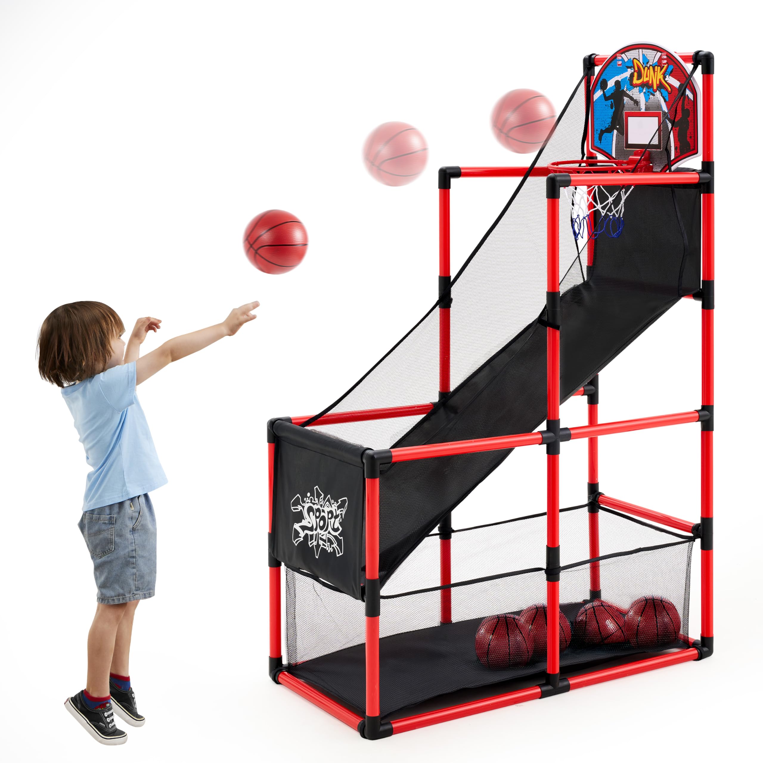 JOYIN Arcade Basketball Game Set with 4 Balls and Hoop for Kids 3+ Years Old Indoor Outdoor Sport Play - Easy Set Up - Air Pump Included - Ideal for Competition