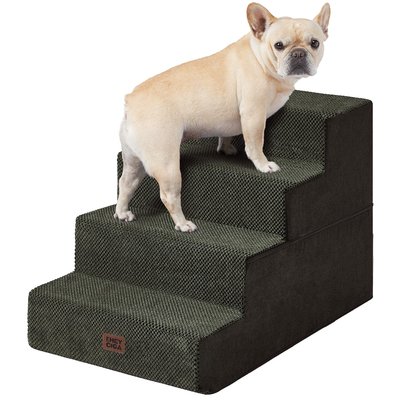 EHEYCIGA Dog Stairs for Bed 18" H, 4-Step Dog Steps for High Bed, Grey